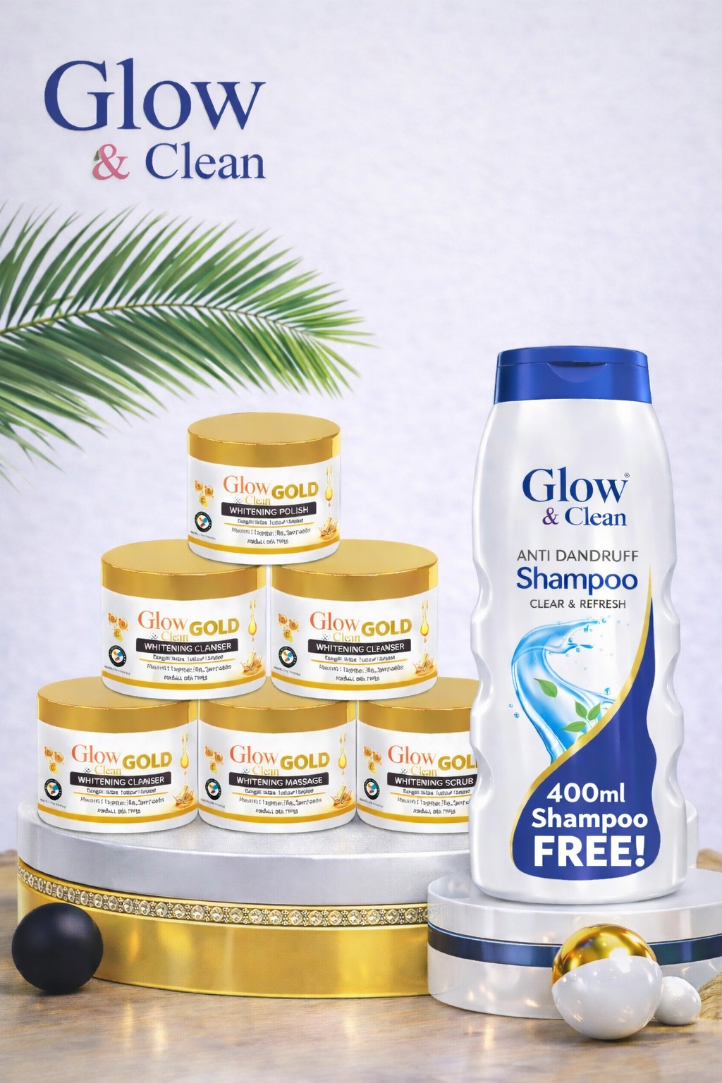 GLOW & CLEAN Whitening 5 Step Facial Gold With Free 400ML Shampoo