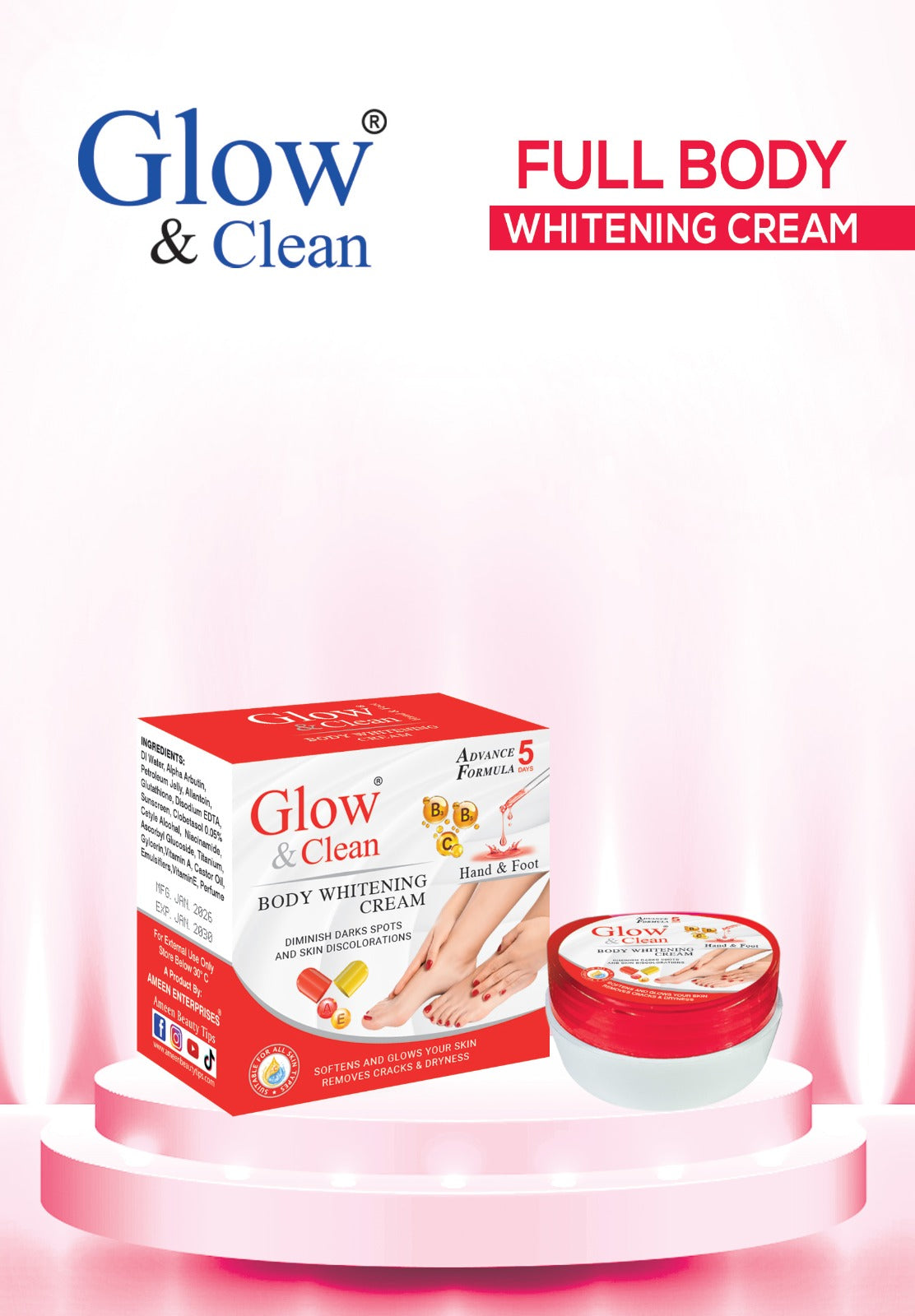 Glow & Clean Full Body Whitening Cream New Pack