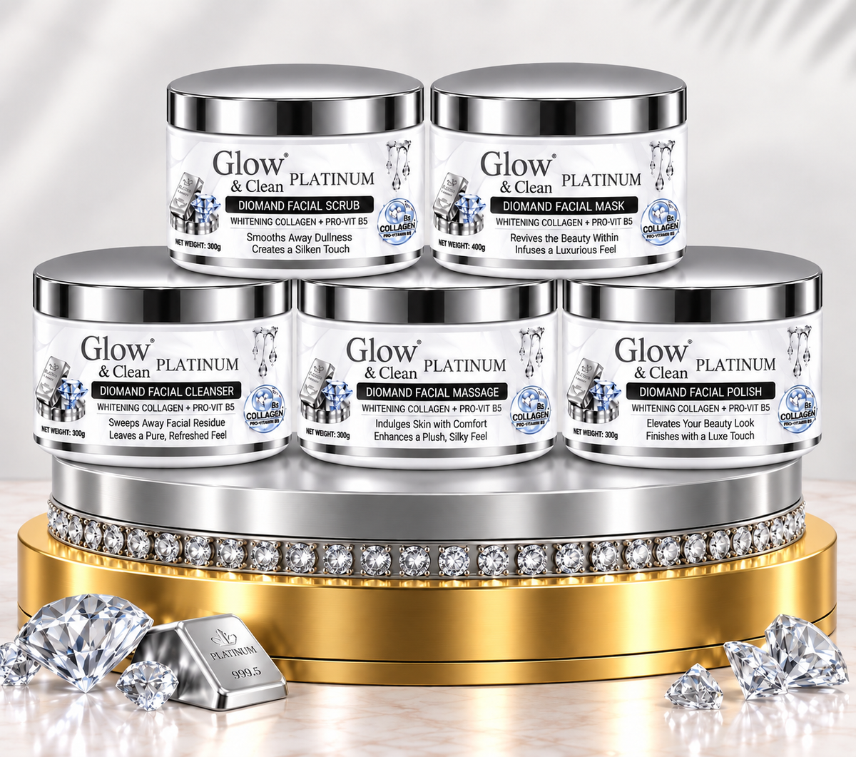 GLOW & CLEAN PLATINUM DIAMOND 5 Step Whitening Facial