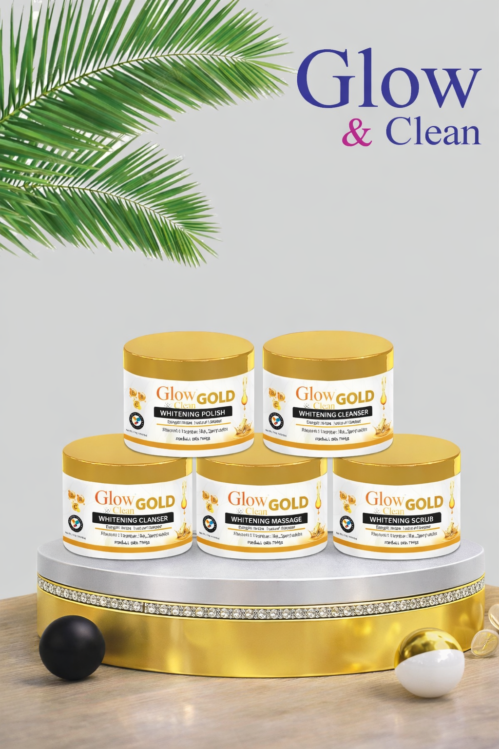 GLOW & CLEAN Whitening 5 Step Facial Gold With Free 400ML Shampoo